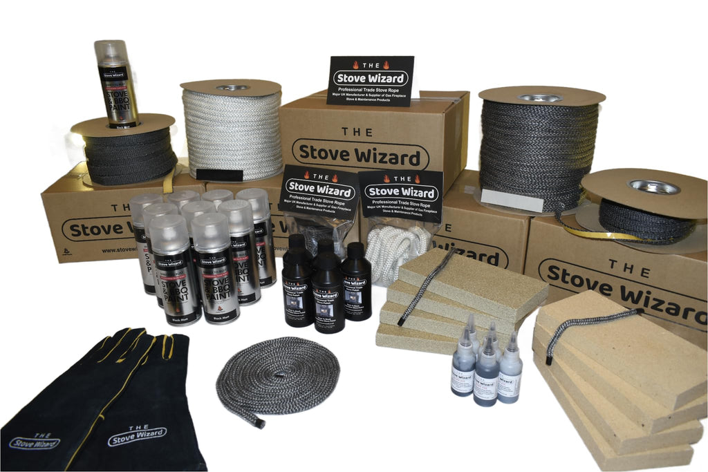 Stove Rope Kit 10mm x 2.5m Black 50ml Glue 100mm Tape