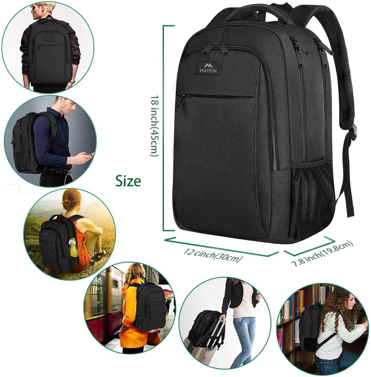 MATEIN Travel Laptop Backpack, Work Bag Lightweight Laptop Bag, Black Blue