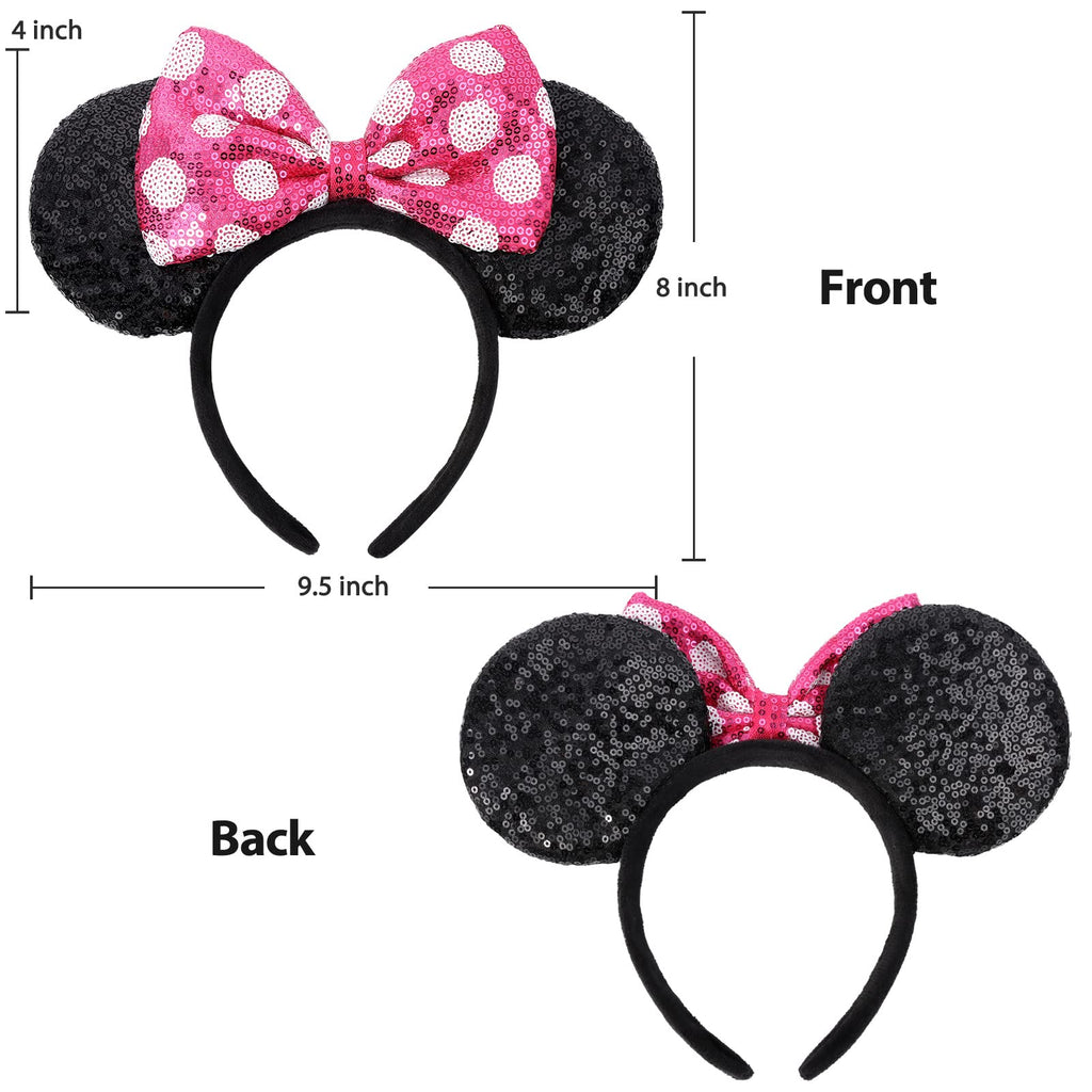 UNSPAZ Mouse Ears Headbands, Sequin Mouse Ears for Women Girls Boys, Shiny Bow Headband for Cosplay Costume Party Decorations Hair Accessories (Polka Dots)