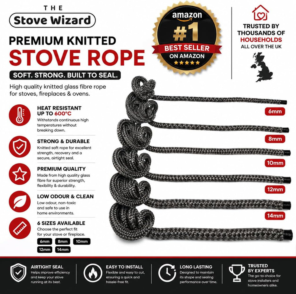 Stove Rope Kit 10mm x 2.5m Black 50ml Glue 100mm Tape