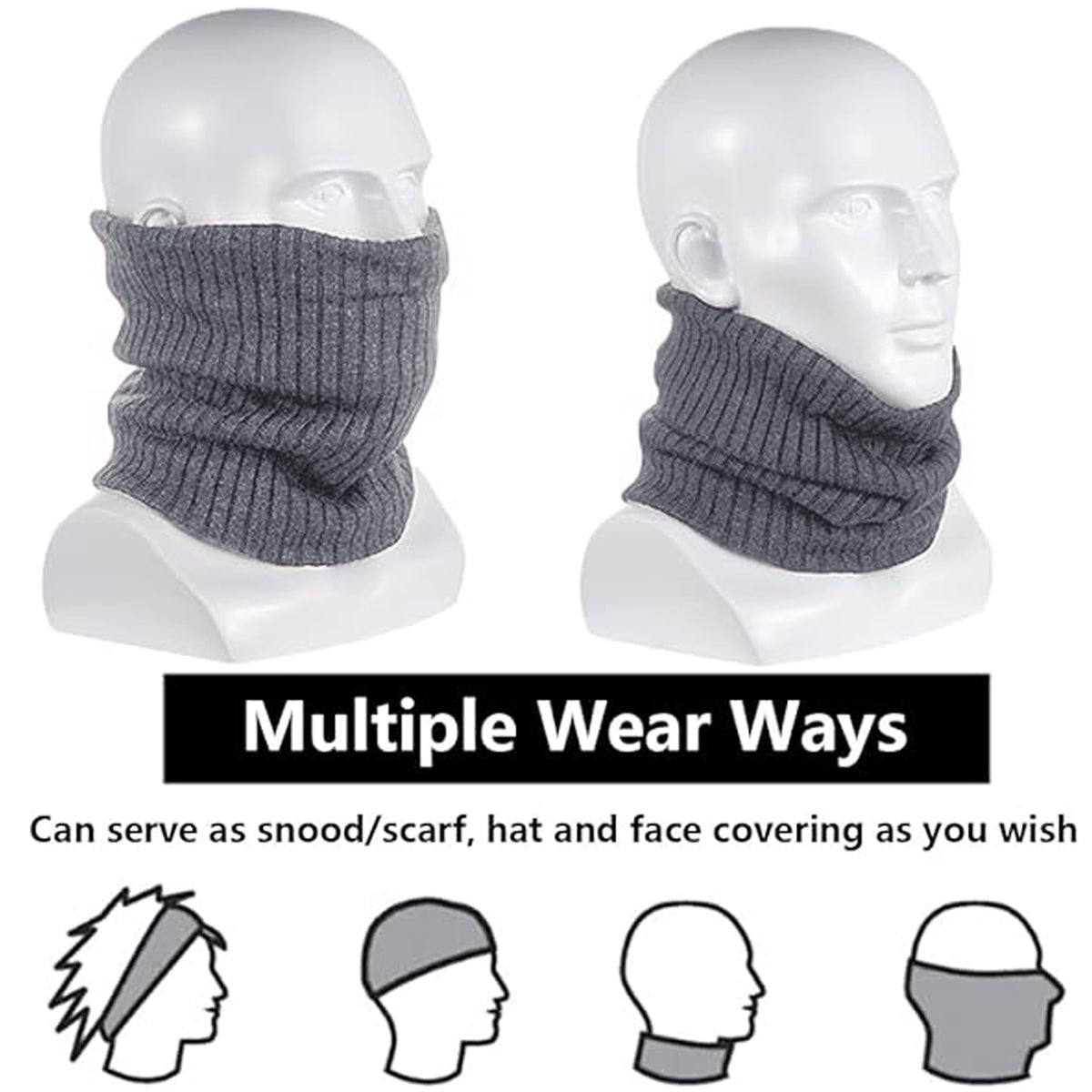 ehsbuy Fleece Neck Warmer Thermal Snoods Unisex Thick Winter Cold Weather Knitted Circle Scarf for Cycling Motocycle Sports