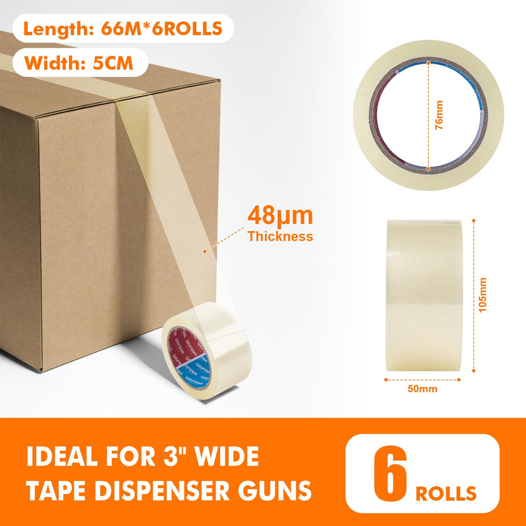 GRIFEMA GA4003-1 Parcel Tape 66m x 5cm Clear for Boxes & Moving