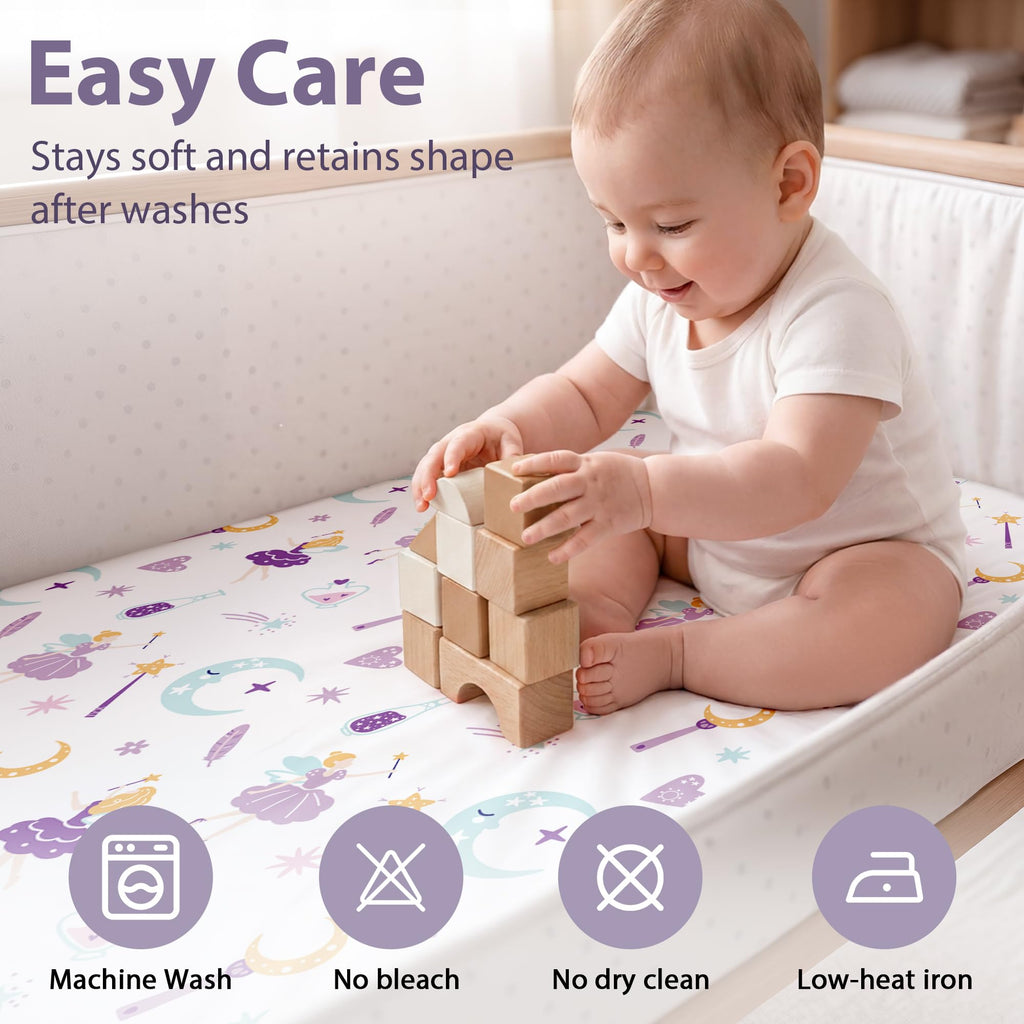 Next to Me Crib Sheets 85x51cm Fitted, 3 Pack Baby Cot Sheets, Ultral Soft & Silky Smooth Microfiber Bedside Crib Fitted Sheets Pink Rainbow