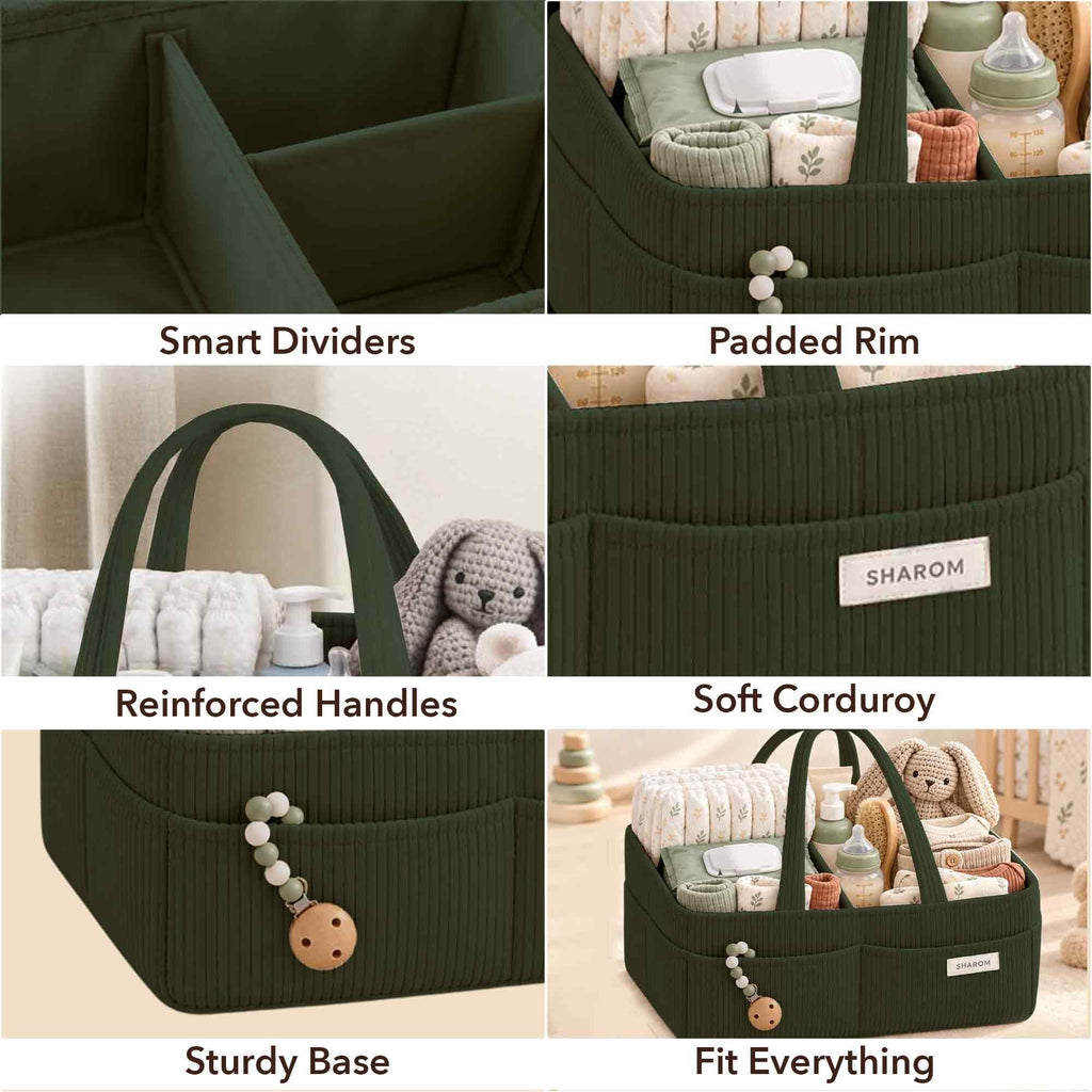 Essential Baby Caddy for Newborns. Spacious, Sturdy & Portable Diaper and Nappy Caddy for Newborn Essentials, Nursery Storage Basket & Organiser for Baby Shower Gifts & Registry Must-Haves Grey