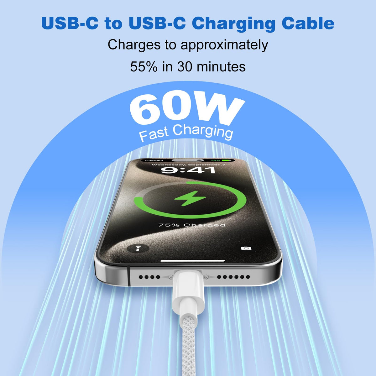 USB C to USB C Charger Cable 2M 3Pack, 60W Fast Charger Cable 2 Metre, Nylon Braided C to C Charging Cord Compatible with iPhone 18 17 16 Pro Max, Samsung Galaxy S26 S25, MacBook Air