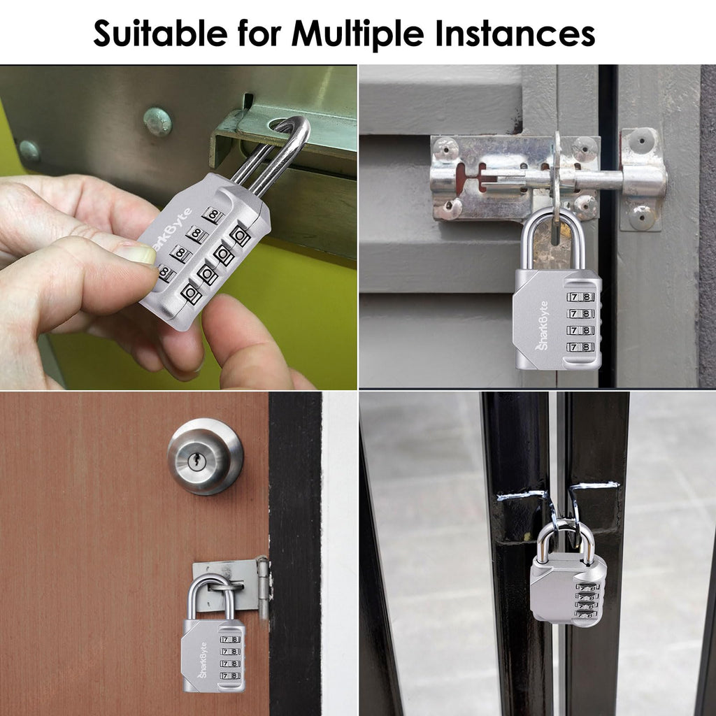 SharkByte Heavy Duty Combination Padlock – 4-Digit Weatherproof Outdoor Lock with Stainless Steel Shackle, Anti-Rust Resettable Code for Gym, School, Locker, Shed, Toolbox, Gate & Warehouse - Purple