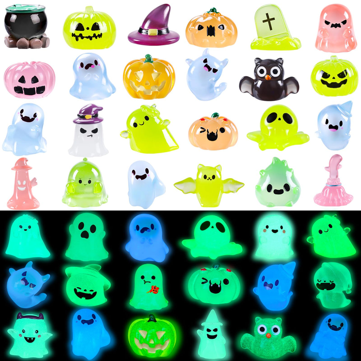 DIYDEC 24pcs Luminous Christmas Mini Resin Tree Figures Toys