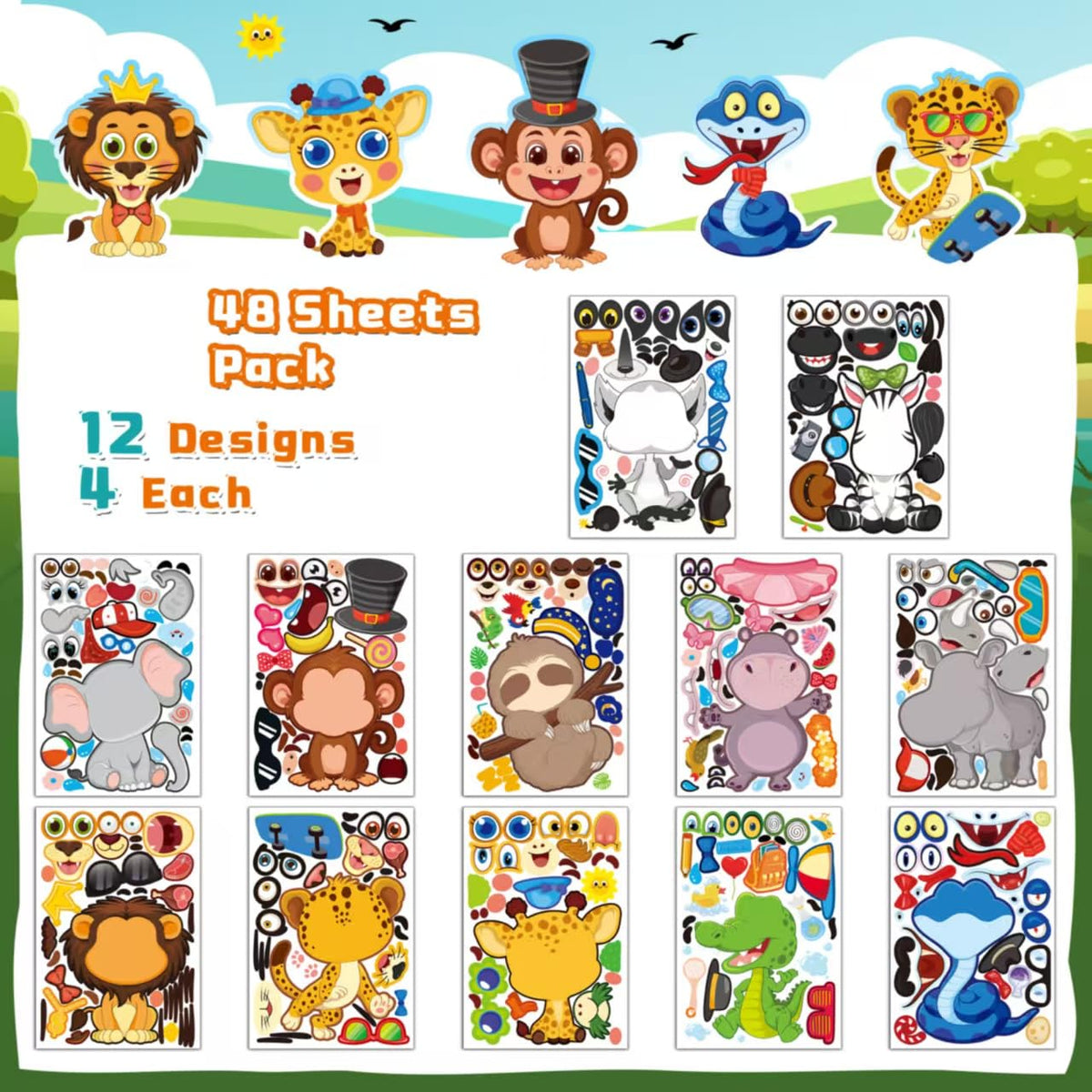 48 Sheets Pumpkin Face Stickers Kids Halloween Party Favors Crafts