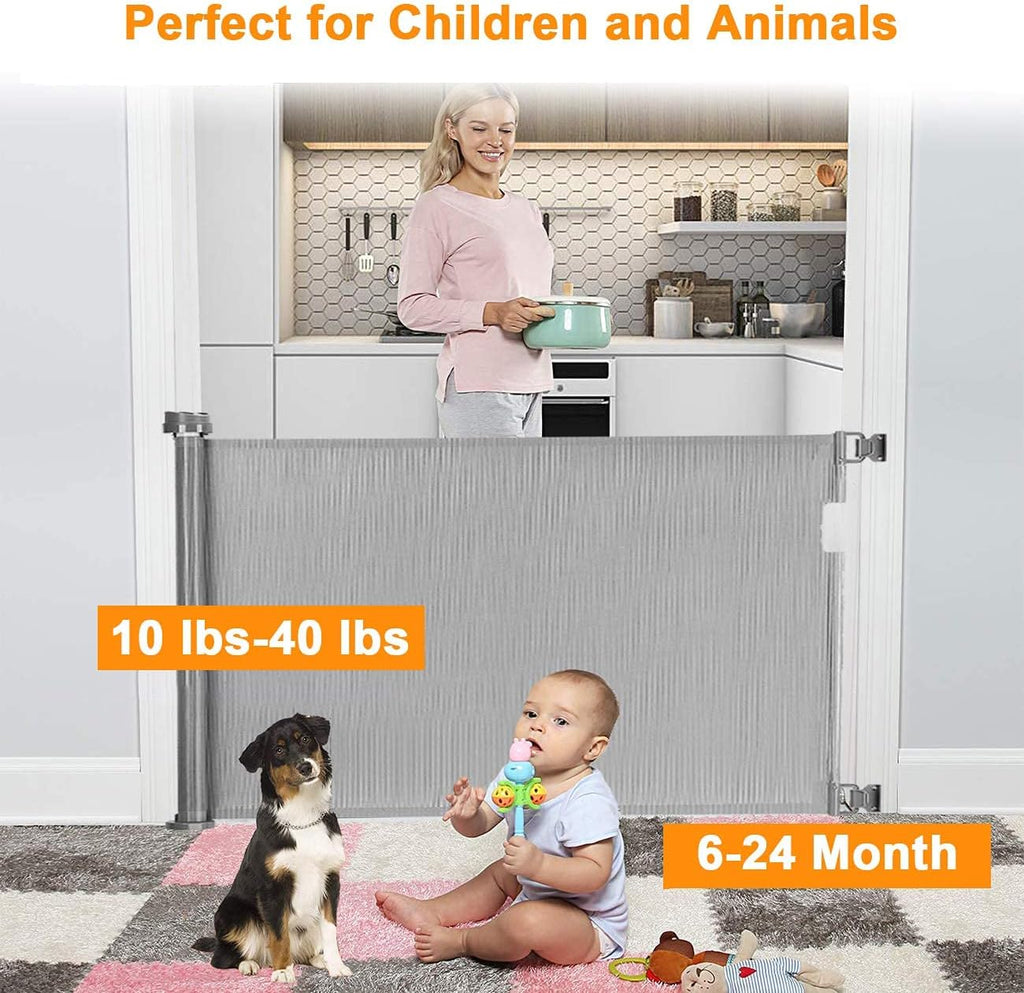 Retractable Stair Gate for Baby, Extra Wider Safety Dog Gate 150cm, 86cm Tall, One Hand Operated Baby Gate for Stairways & Hallways, Indoor & Outdoor, Grey (150cm)
