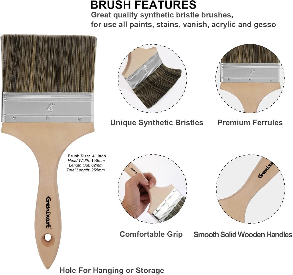Genixart Double Thick Chip Paint Brush, Wood Stain Brush for Fence, 4 Inch