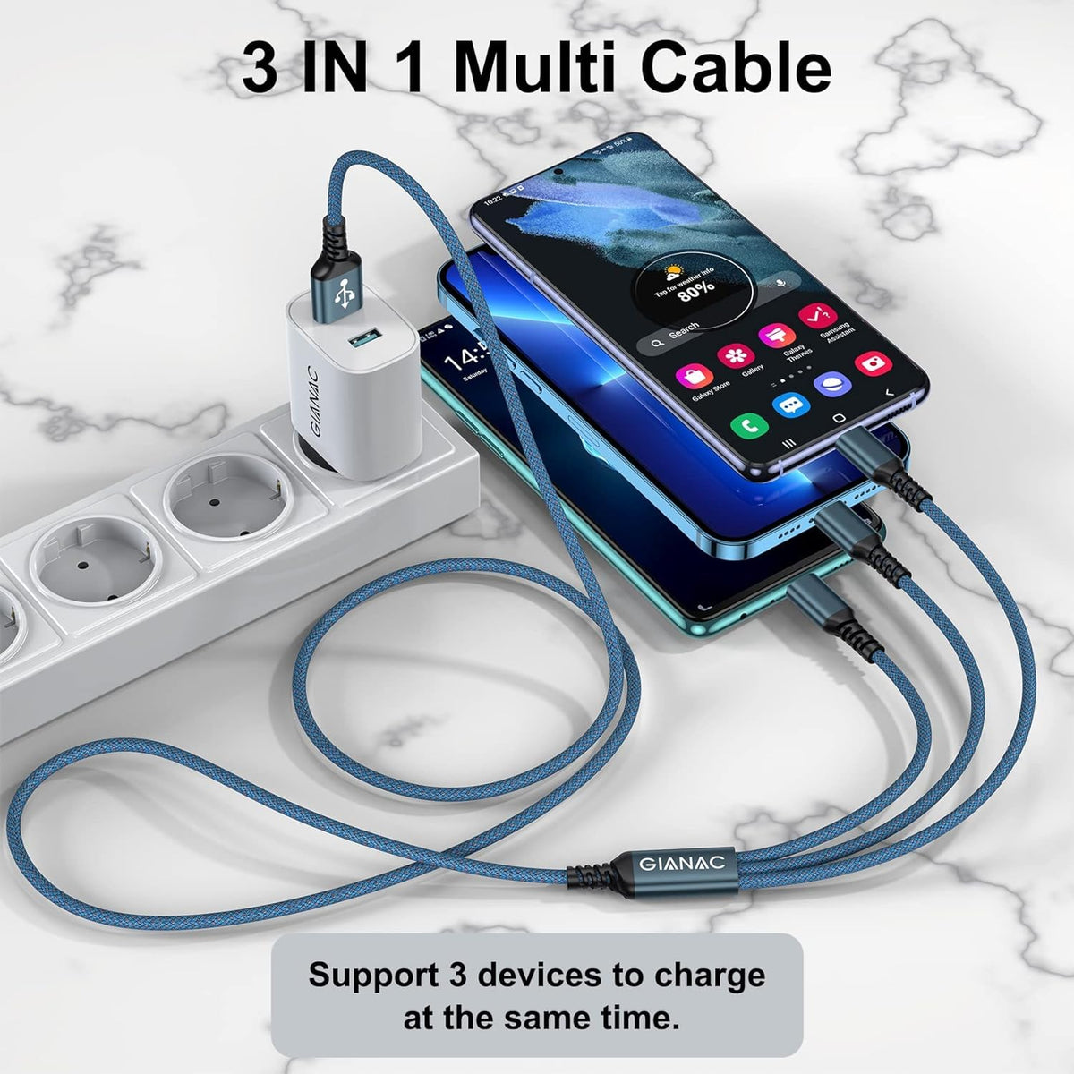 GIANAC Multi Charger Cable [3Pack 1.2M] 3 in 1 Charging Cable Nylon Braided