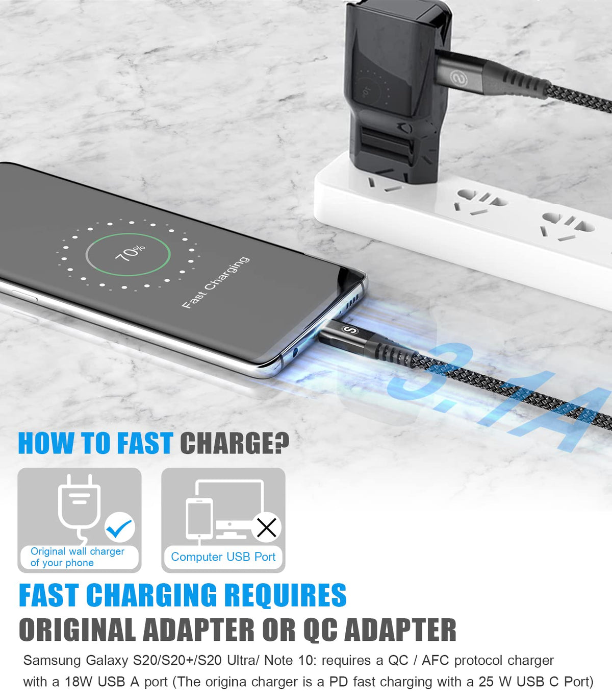 2-Pack 3m 60W USB C to USB C Charger Cable, PD Type C Super Fast Charging for iPhone 16 15 MacBook iPad Pro, Samsung Flip Fold 7 6 5 S25 S24 S23 Ultra, Steam Deck, Nintendo Switch etc