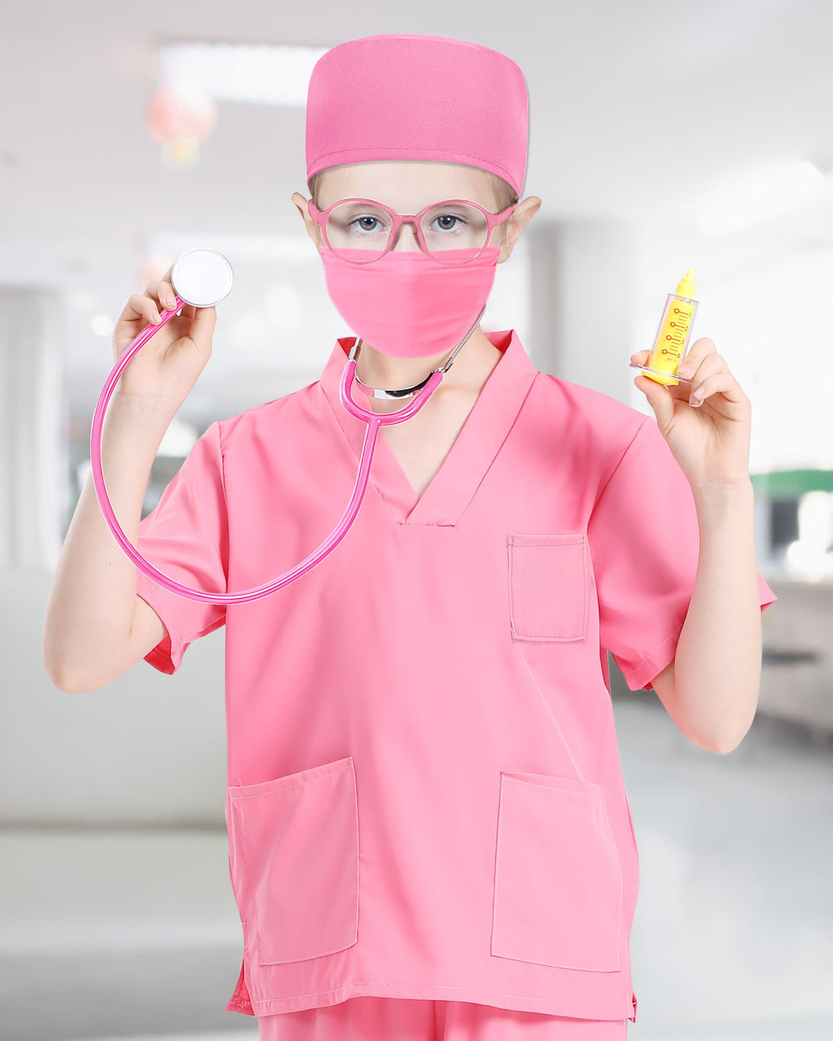 ICECUTE Doctor Scrubs for Kids,7 Pcs Scrubs Costume with Accessories 3-11Y