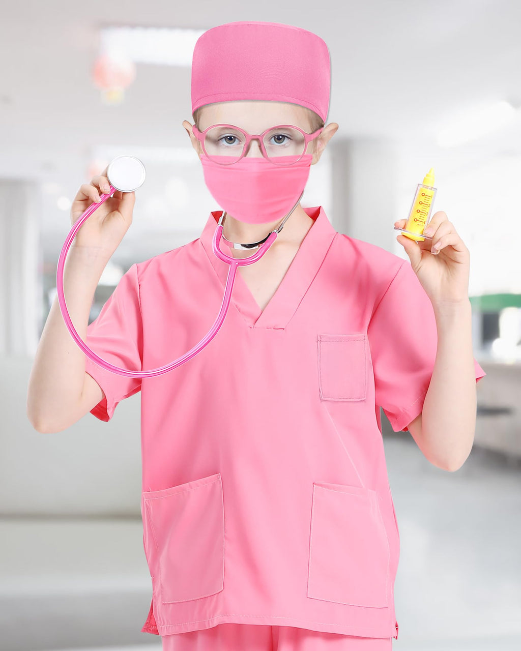 ICECUTE Doctor Scrubs for Kids,7 Pcs Scrubs Costume with Accessories 3-11Y