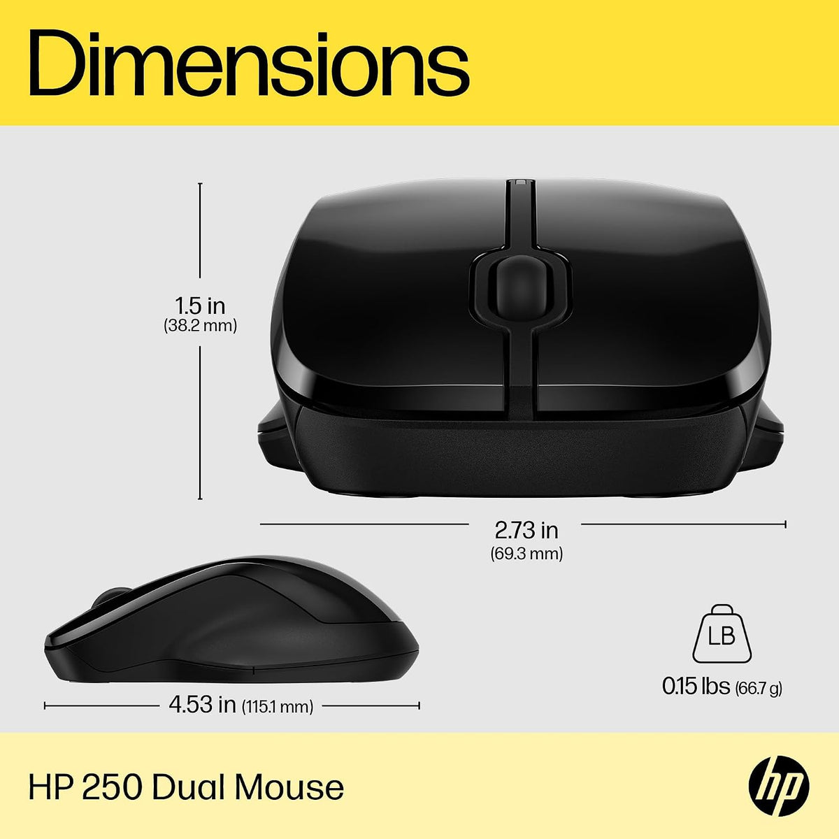 HP 250 Dual Mouse | For Computer or Laptop | Multi-OS & Device Compatibility | Dual-Mode 2.4 GHZ or Bluetooth Connectivity | Multi-Surface Technology | 1 Year Battery Life | Ambidextrous | Black