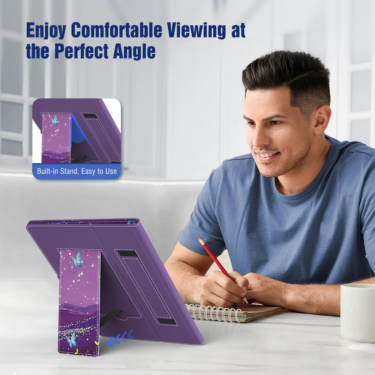 TiMOVO Universal Case for 10.1 Inch Android Tablet, Flowers on Purple