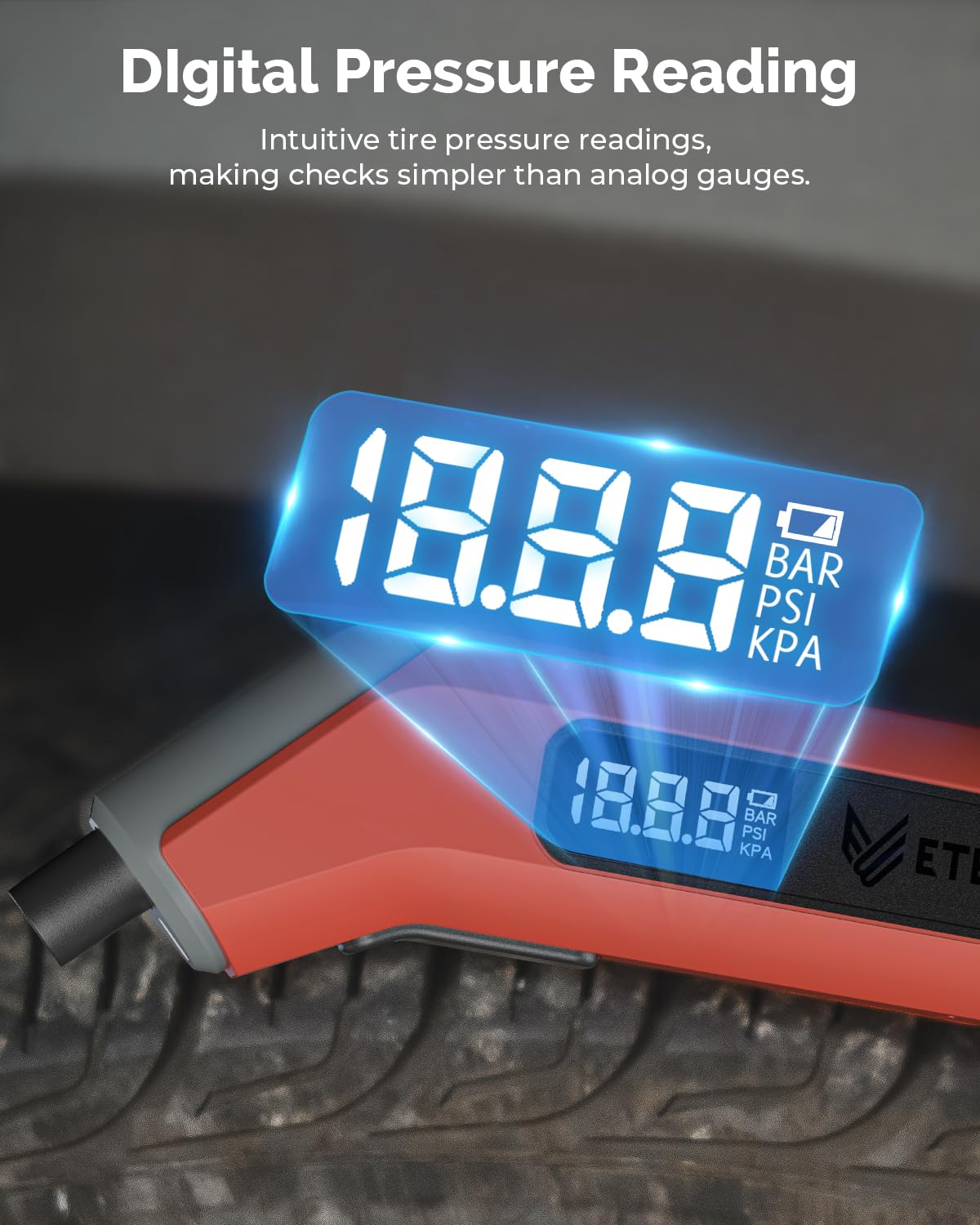 ETENWOLF T300 Plus Digital Tyre Pressure Gauge 200 PSI-Digital Tyre Gauge