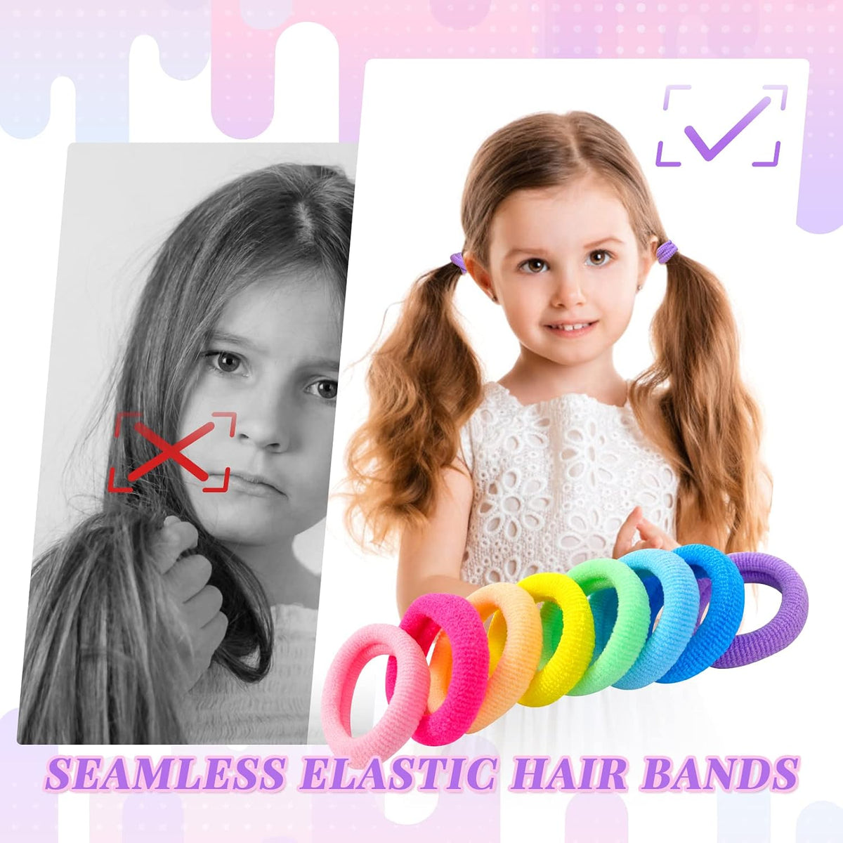Hanyousheng 200 Pcs Baby Hair Bands, Multicolor Toddler Hair Bobbles, Baby Hair Bobbles, Toddler Hair Bands, Seamless Elastic HairBands, BabyHair Ties, for BabyGirls Kids Toddlers