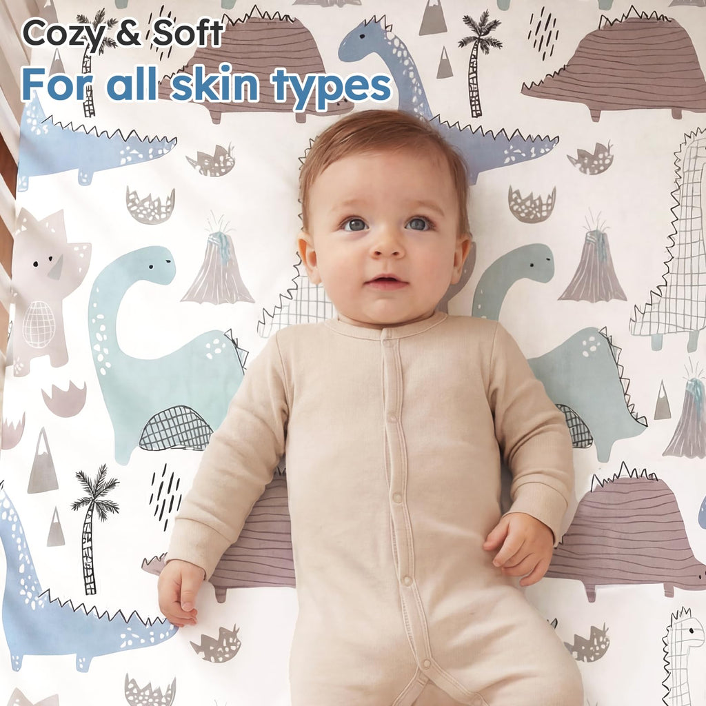 Yoofoss Travel Cot Fitted Sheets 65 x 95 cm, Compatible with Graco, Red Kite, Joie, Deryan Cots, Cozy Breathable Stretchy Microfiber Mattress Sheet, 2 Pack, Green Giraffes