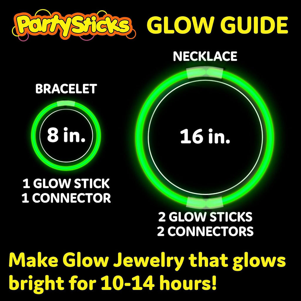 PartySticks Glow Sticks Halloween Party Supplies 100pk - 8 Inch Glow in the Dark Light Up Sticks Party Favors, Glow Party Decorations, Neon Party Glow Necklaces and Glow Bracelets with Connectors