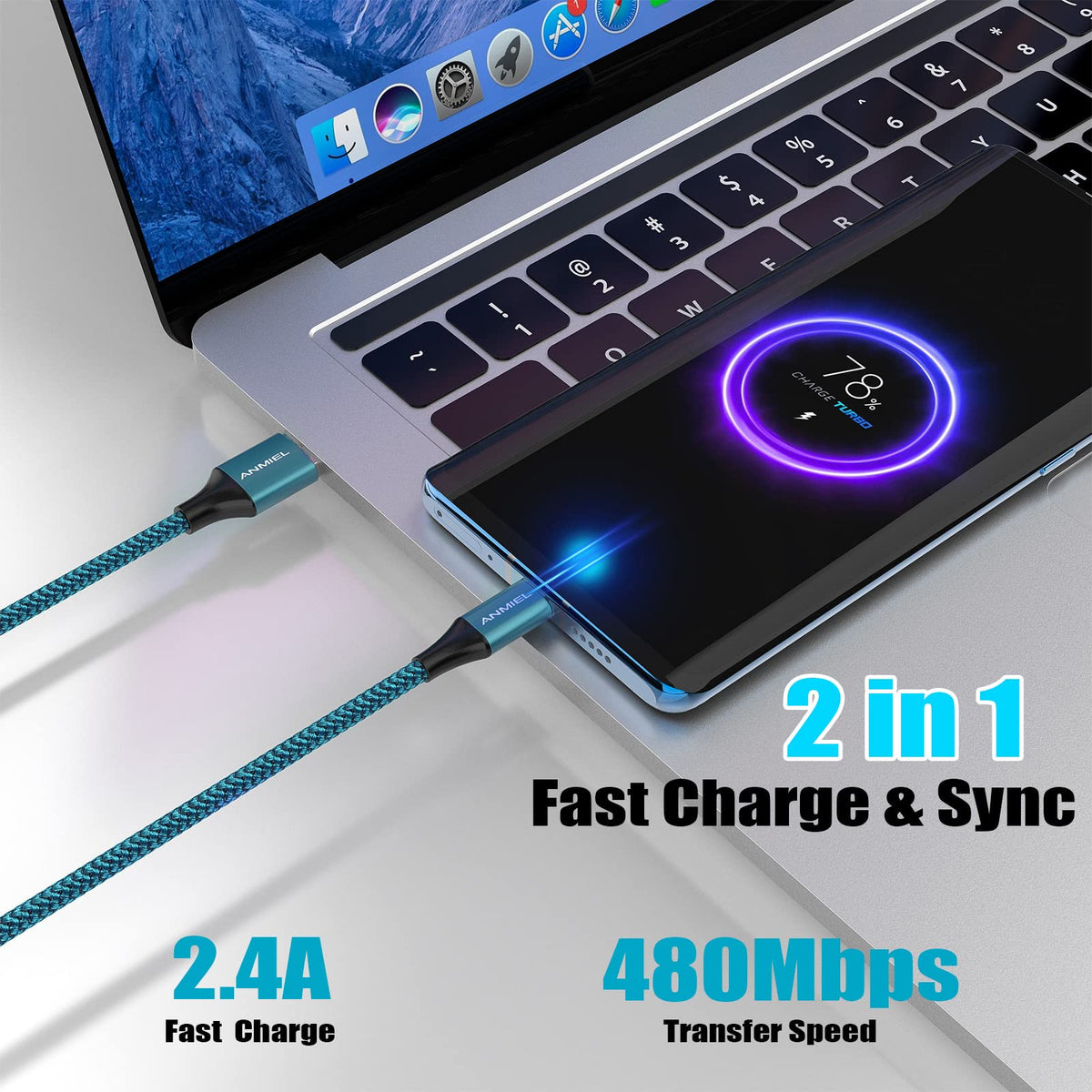Long Micro USB Cable 10ft Android Charger Cable Durable Fast Phone Charger Cord Android Charging Cable for Samsung Galaxy S7 S6 S7 Edge S5 S2 J7 J7V J5 Note 5 4 LG G4 HTC PS4 Camera MP3(blue)