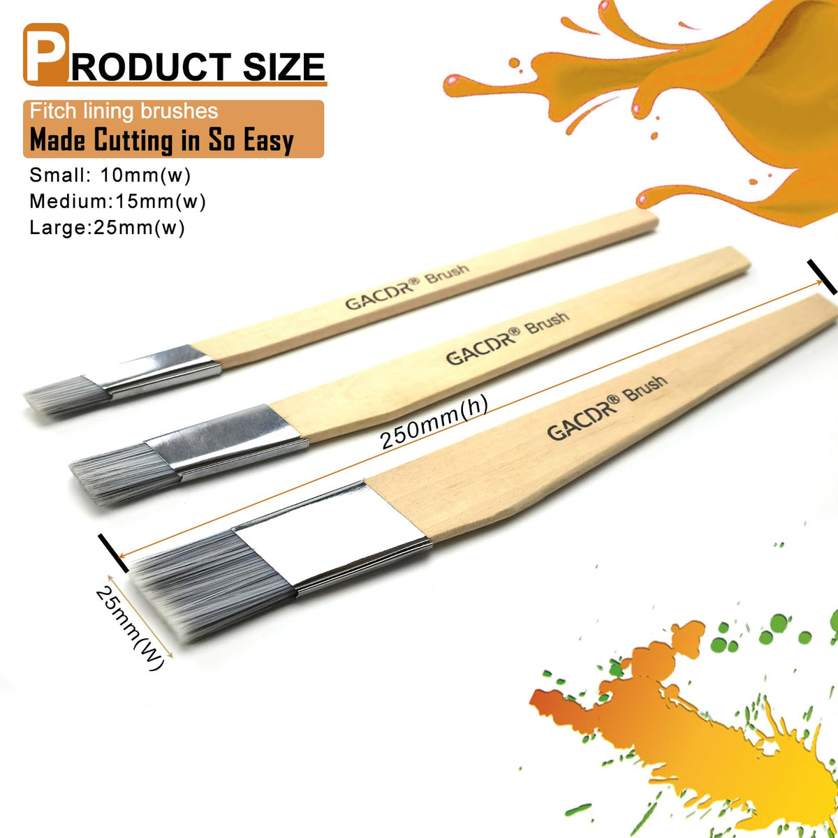 GACDR Slant Lining Fitch Paint Brushes,Pack Of 6 Cutting In Paint Brush Angled for Fast Accurate Detail & Control Hobby & Craft 2 Each of 0.5", 0.75", and 1"