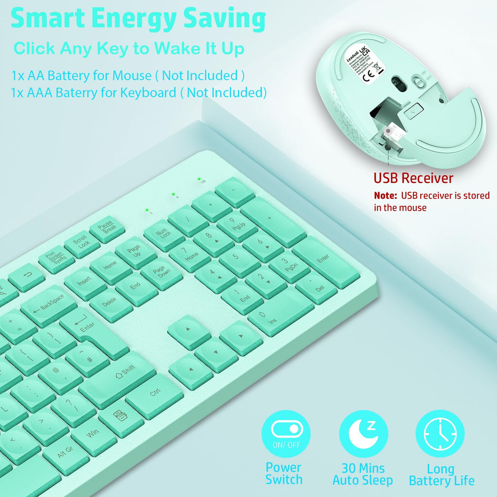 LeadsaiL Wireless Keyboard and Mouse Set, 2.4GHz USB Computer Keyboards and Mouse Combo, Ergonomic Design with 12 Multimedia Shortcuts for HP/Lenovo Laptop and Mac-Pink