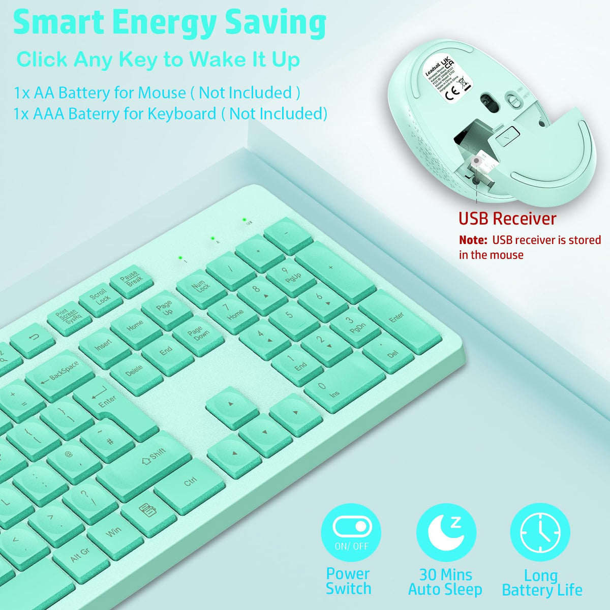 LeadsaiL Wireless Keyboard and Mouse Set, 2.4GHz USB Computer Keyboards and Mouse Combo, Ergonomic Design with 12 Multimedia Shortcuts for HP/Lenovo Laptop and Mac-Pink