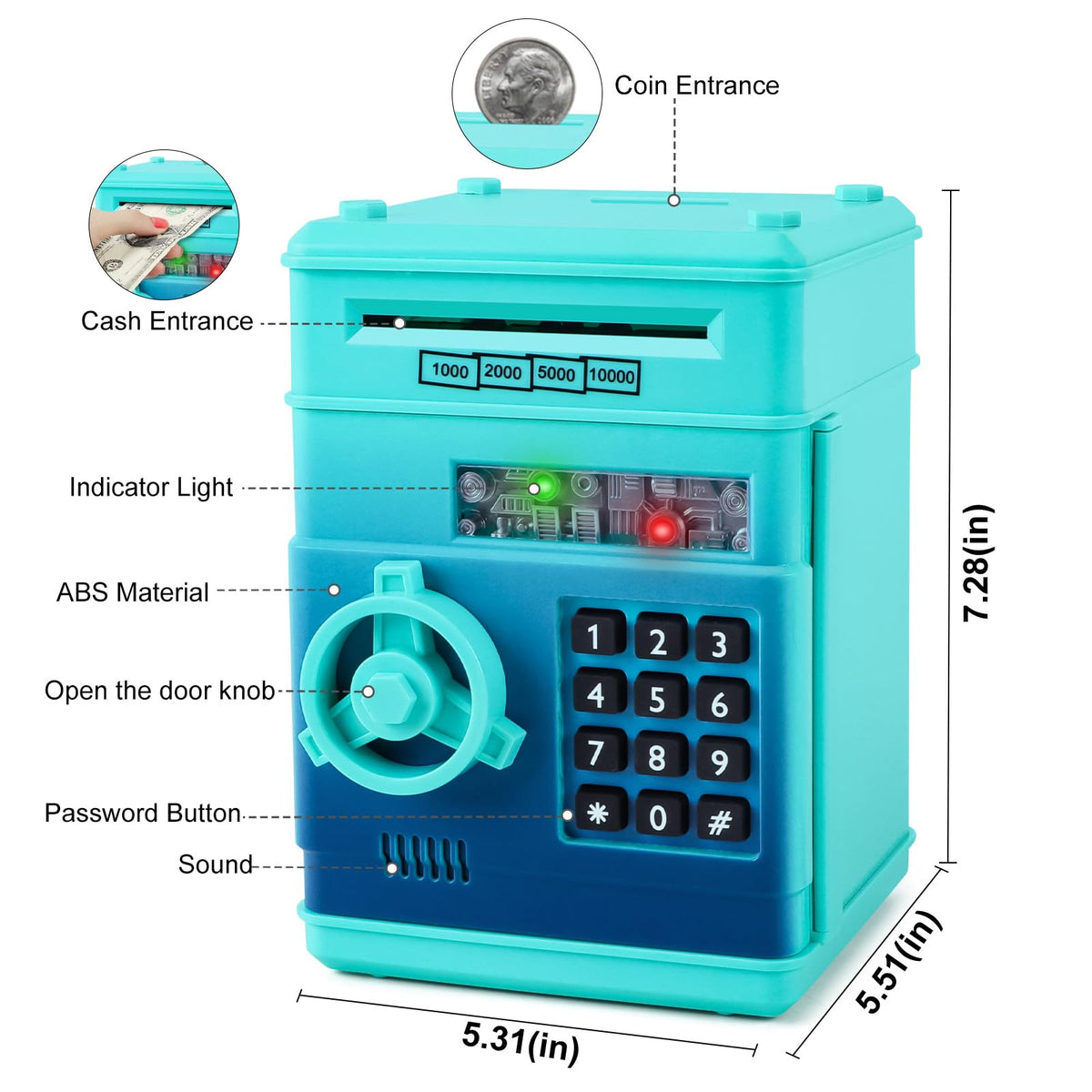 Refasy Piggy Bank Cash Coin Can ATM Bank Electronic Coin Money Bank for Kids Age 3-12, Money Savings Box Mini ATM Coin Bank Toys Gifts for 3 4 5 6 7 8 9 10 11 12 Year Old Boys Girls