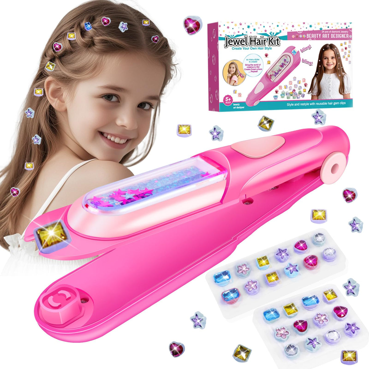kidzkube Hair Gem Stamper Kit, Birthday Toys for Girls Ages 3-12