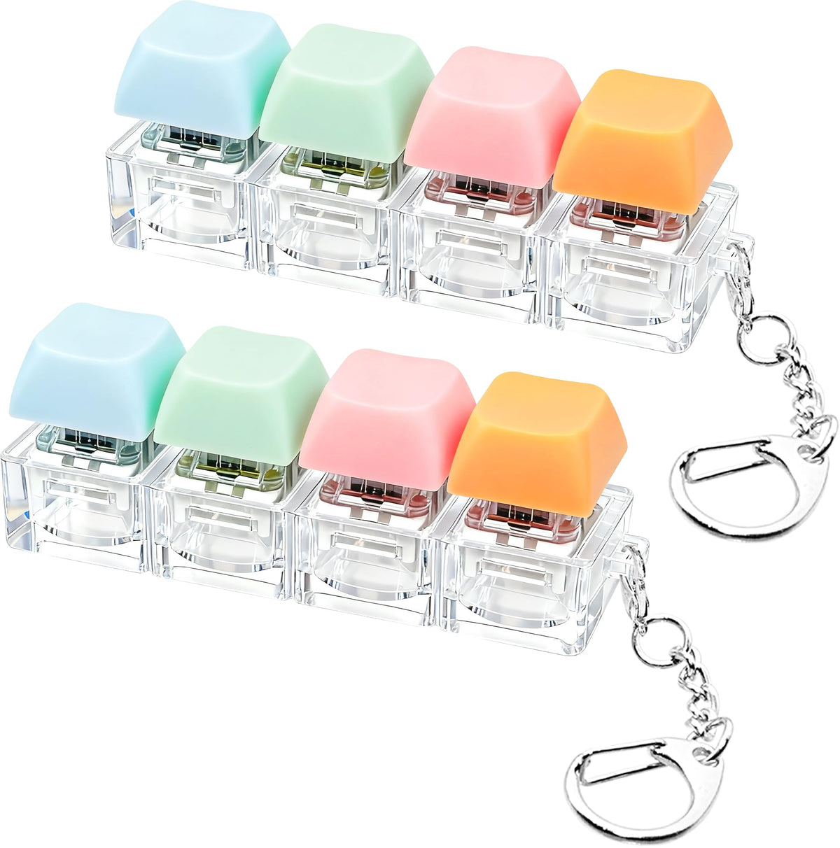 2 PCS Keyboard Fidget Toy, Keyboard Fidget Keychain 4-in-1 Keyboard Decompression Button Finger Clicker Toys (Pink Yellow White Green, General)