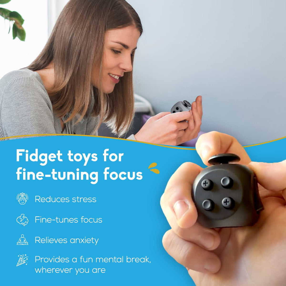 PILPOC theFube Fidget Cube Handy Anxiety Toys for Kids and Adults (Black)