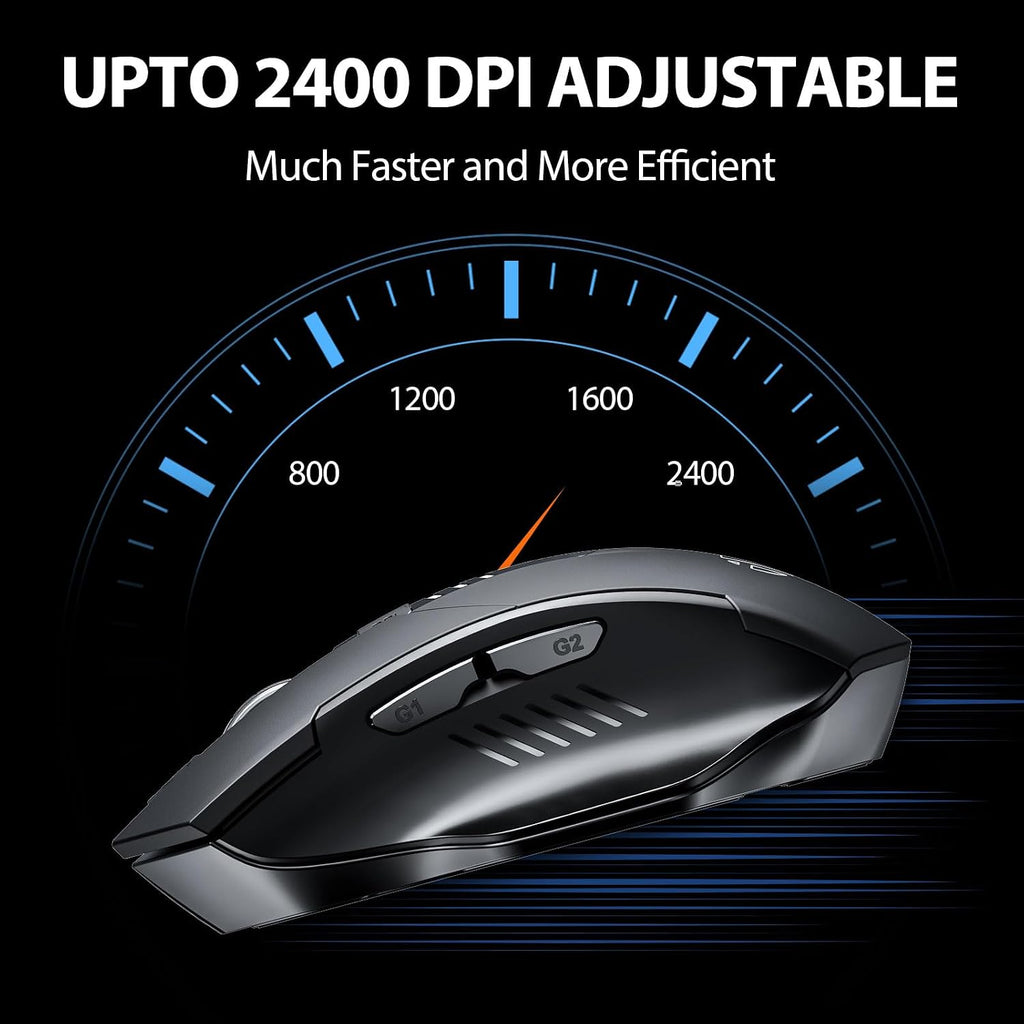 INPHIC Wireless Mouse Rechargeable, [Battery Level Visible], Silent Click USB 2.4G Cordless Mouse for Laptop PC Computer Tablets, 6 Buttons, 2400DPI 4 Adjustment Levels, Black