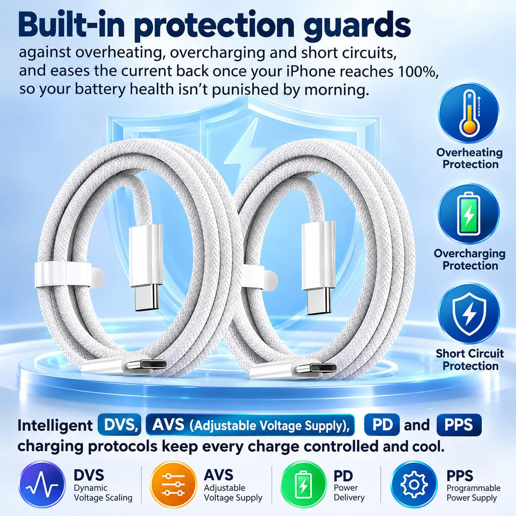 2 Pack 60W USB-C to C Fast Charging Charger Cable For iPhone 18 Pro Max 17e