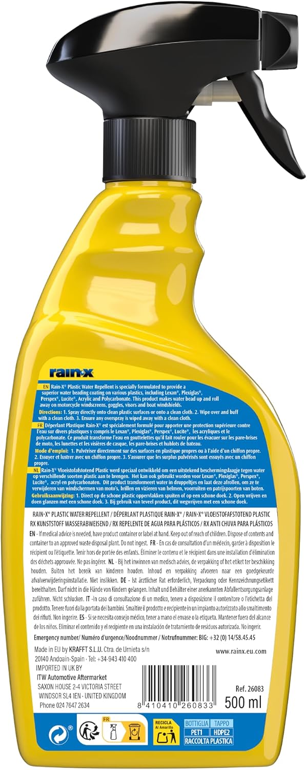 Rain-X Plastic Water Repellent - Hydrophobic Coating For Plastics - 500ml