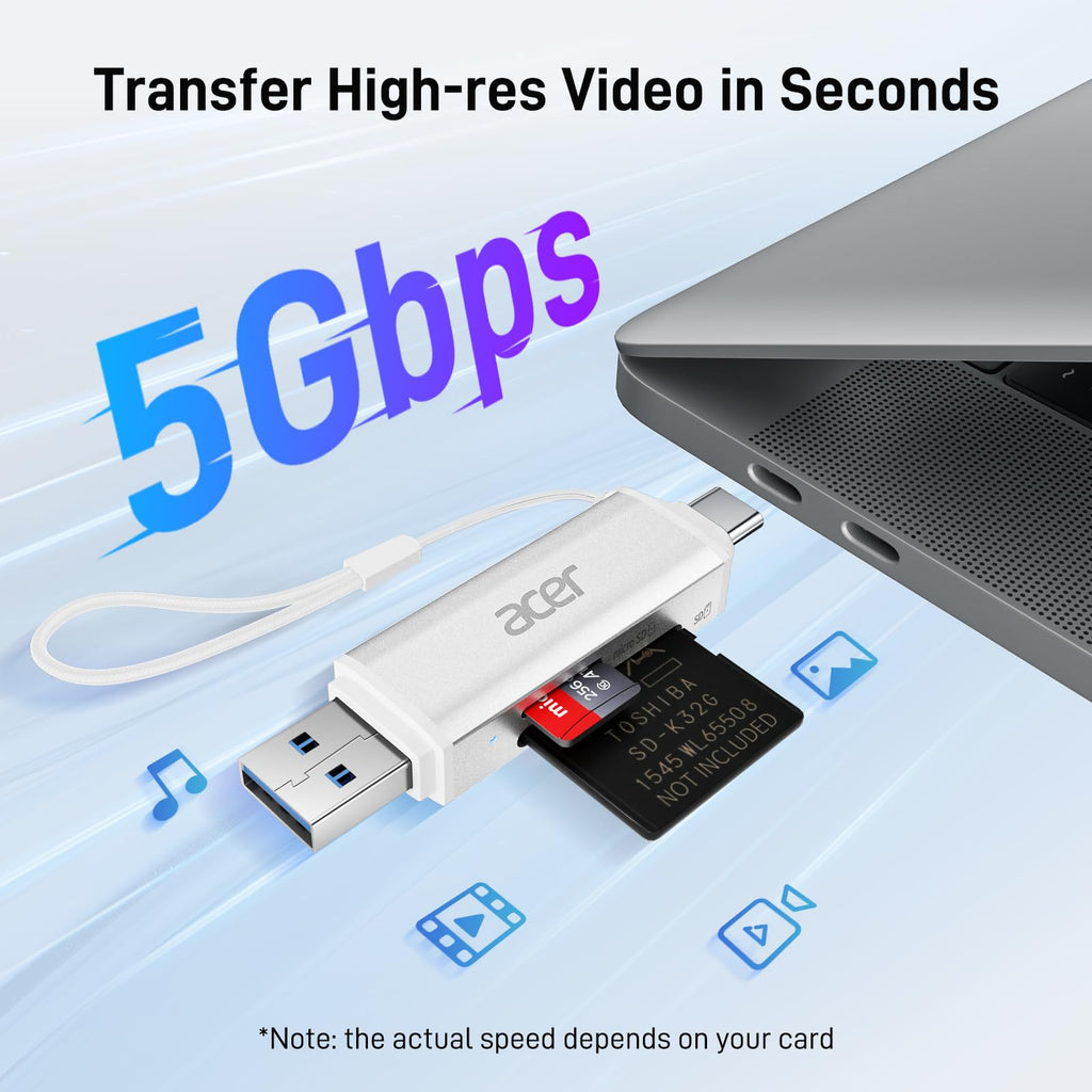 Acer SD Card Reader, USB C & USB 3.0 Memory Card Reader Adapter