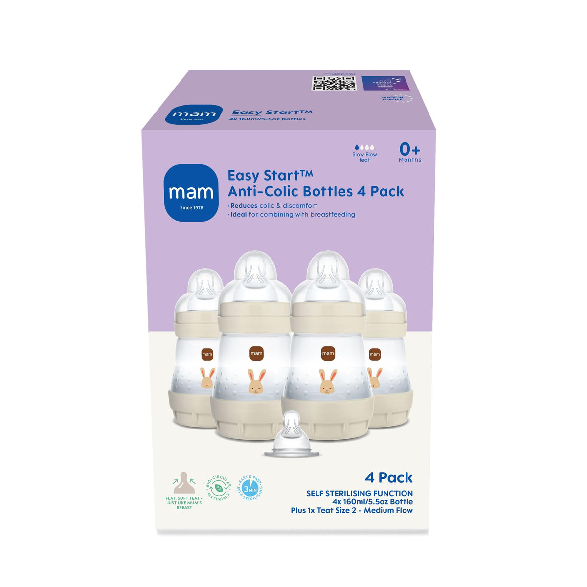 MAM Easy Start Anti-Colic Bottle| 3 x160ml, Self-Sterilising, Pink