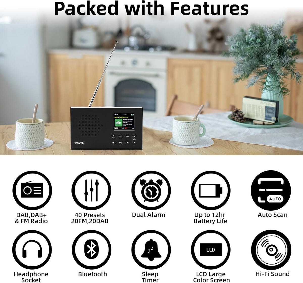 WOVTE Portable DAB/DAB+/FM Digital Colour Display Radio