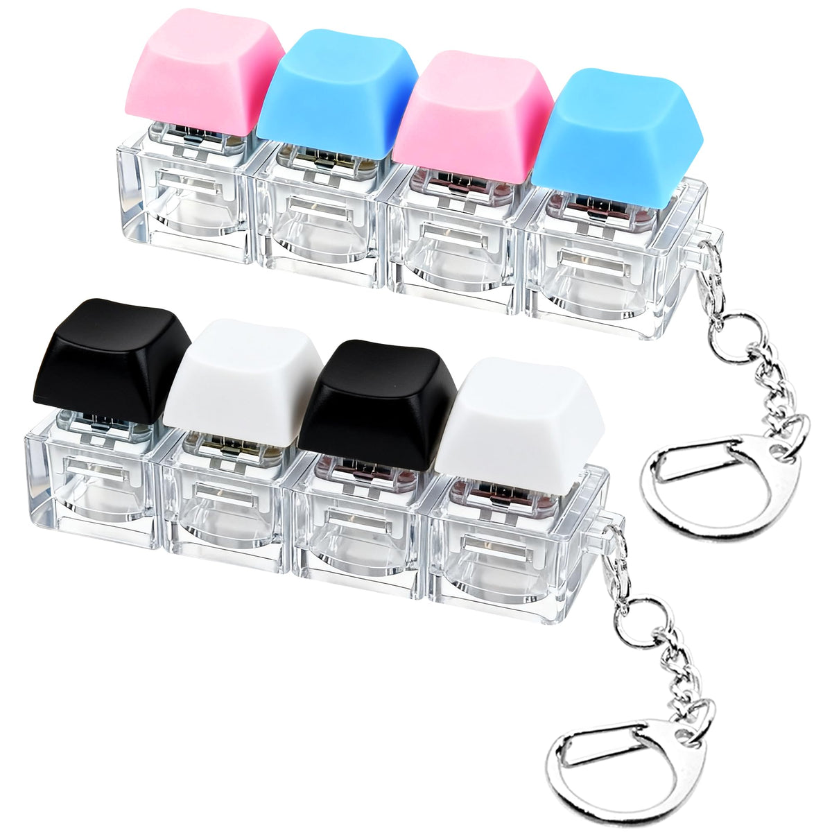 2 PCS Keyboard Fidget Toy, Keyboard Fidget Keychain 4-in-1 Keyboard Decompression Button Finger Clicker Toys (Pink Yellow White Green, General)