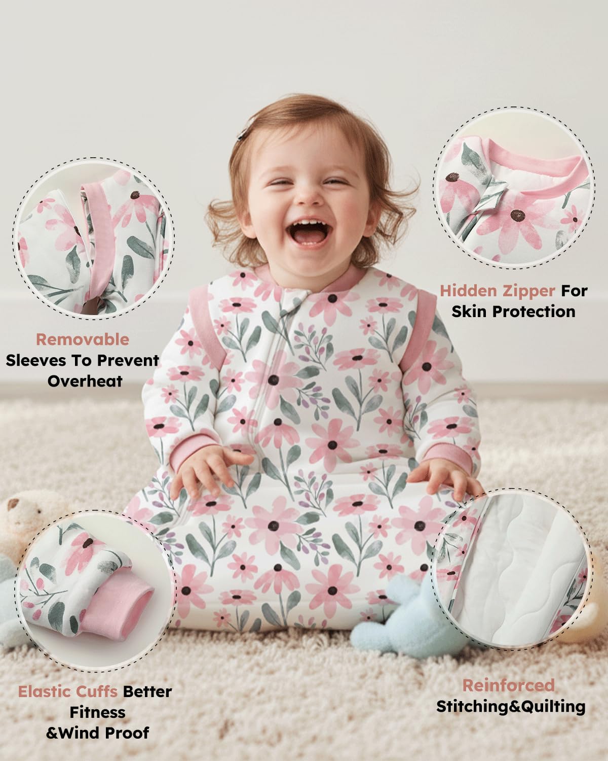 Yoofoss Baby Sleeping Bag 3.0 TOG - 6-12 Months Winter Sleeping Bag Baby with Removable Long Sleeves 100% Organic Cotton Sleep Sack Newborn Infant Toddler Giraffe