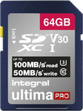 Integral 64GB SD Card 4K Ultra-HD Video High Speed SDXC V30 UHS-I U3 Class 10 Memory Card up to 100MB/s, Color May Vary