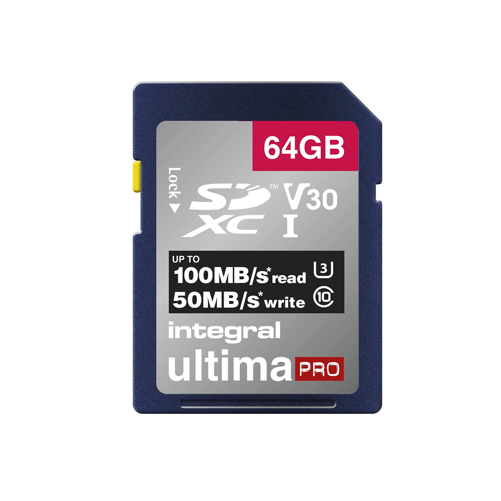 Integral 64GB SD Card 4K Ultra-HD Video High Speed SDXC V30 UHS-I U3 Class 10 Memory Card up to 100MB/s, Color May Vary