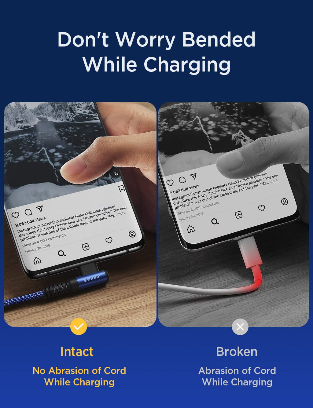 AINOPE USB C to USB C Cable 60W 3.1A, Type C to Type C Cable Right Angle, Compatible with Samsung Galaxy S21 S20, Note 20/10/9/8, MacBook Air/Pro 13'', iPad Mini 6/Pro/Air 2020,Pixel [0.5M]