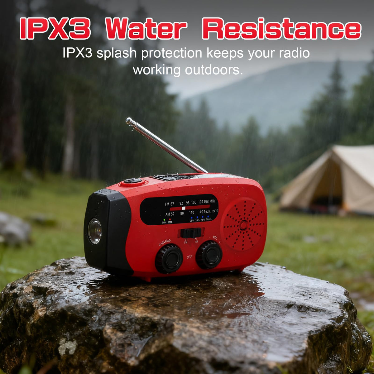Wind Up Radio, Solar Emergency Radio, Portable Hand Crank Radio, AM/FM Radio with LED Torch, 2000mAh Rechargeable Power Bank, SOS Alarm, USB Phone Charger, Emergency for Camping Hiking (Light Orange)