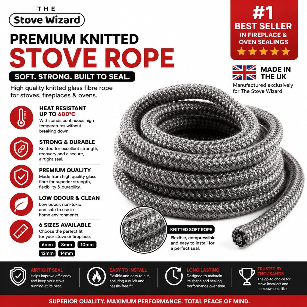 Stove Rope Kit 10mm x 2.5m Black 50ml Glue 100mm Tape