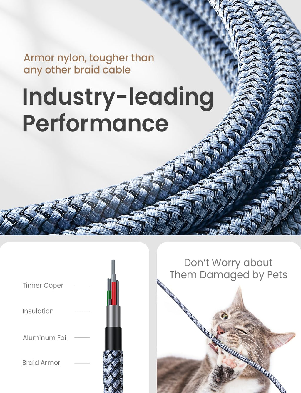 AINOPE 2-Pack 0.5ft USB C Cable, 3.1A Fast Charging, Right Angle, Durable Nylon Braided, Compatible with Galaxy S22 S21 Plus S20, Note 10 9 LG, Type C Charger