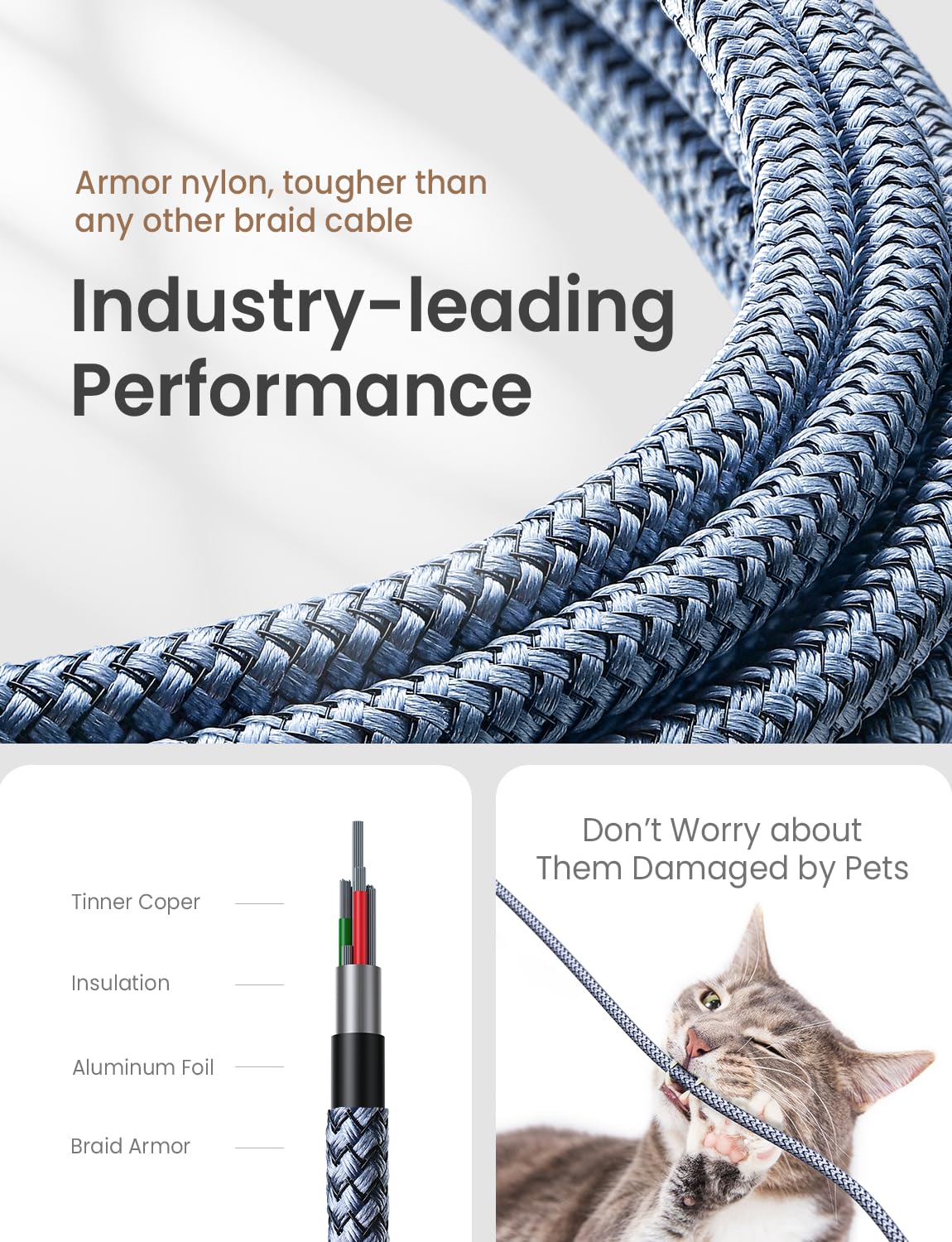 AINOPE 2-Pack 0.5ft USB C Cable, 3.1A Fast Charging, Right Angle, Durable Nylon Braided, Compatible with Galaxy S22 S21 Plus S20, Note 10 9 LG, Type C Charger