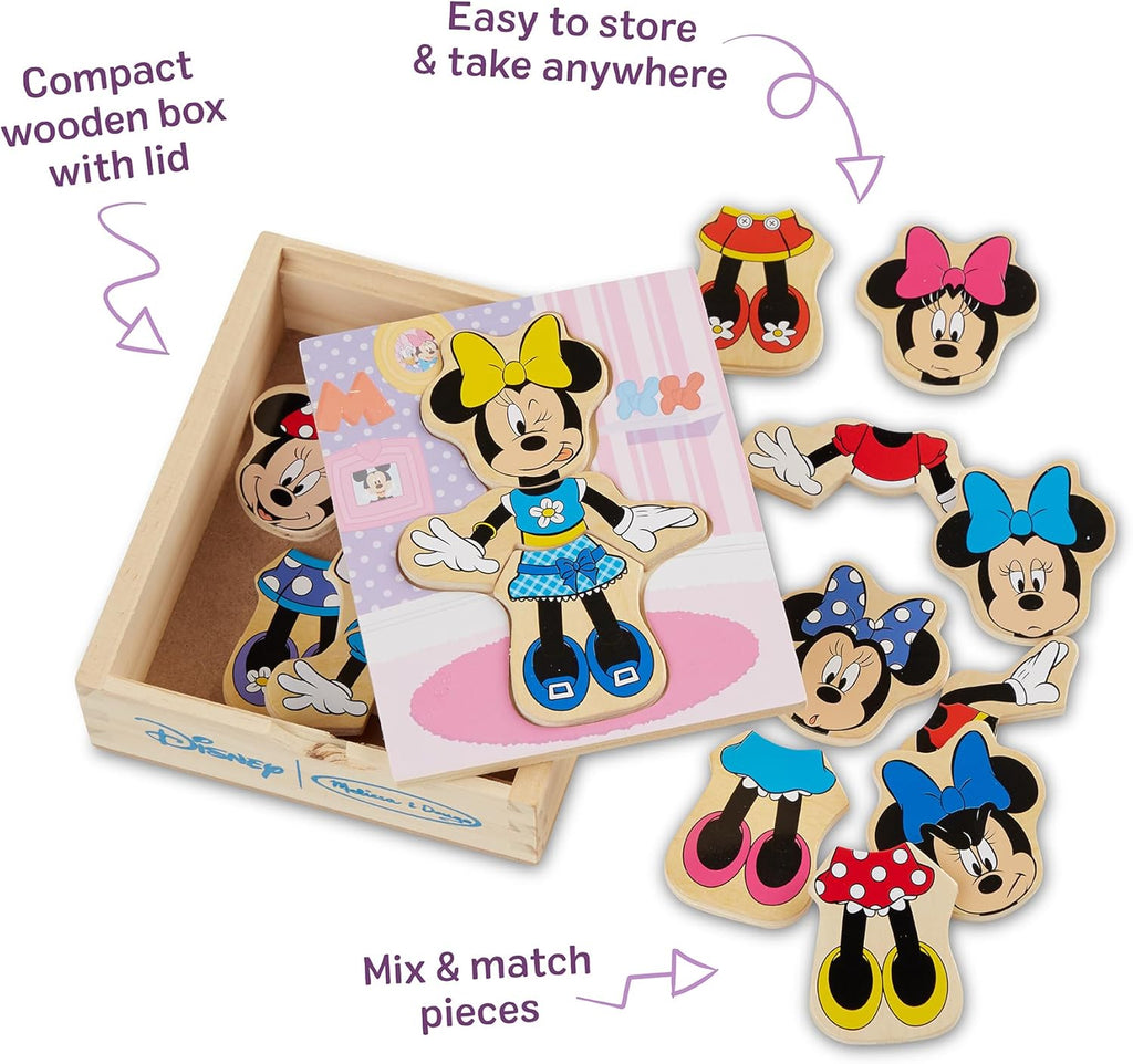 Melissa & Doug Disney Minnie Mouse Dress-Up Puzzle, 18 Pieces Mix and Match Outfits, Sorting & Matching Toy with Storage Case, Educational Puzzle for Toddlers Ages 3+