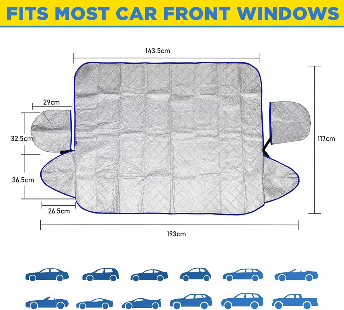 Goodyear Quilted Car Windscreen Cover | Wing Mirror Covers | Heavy Duty Windproof | Protect from Sun Shade Snow Frost Freezing Windshield | Universal Fit