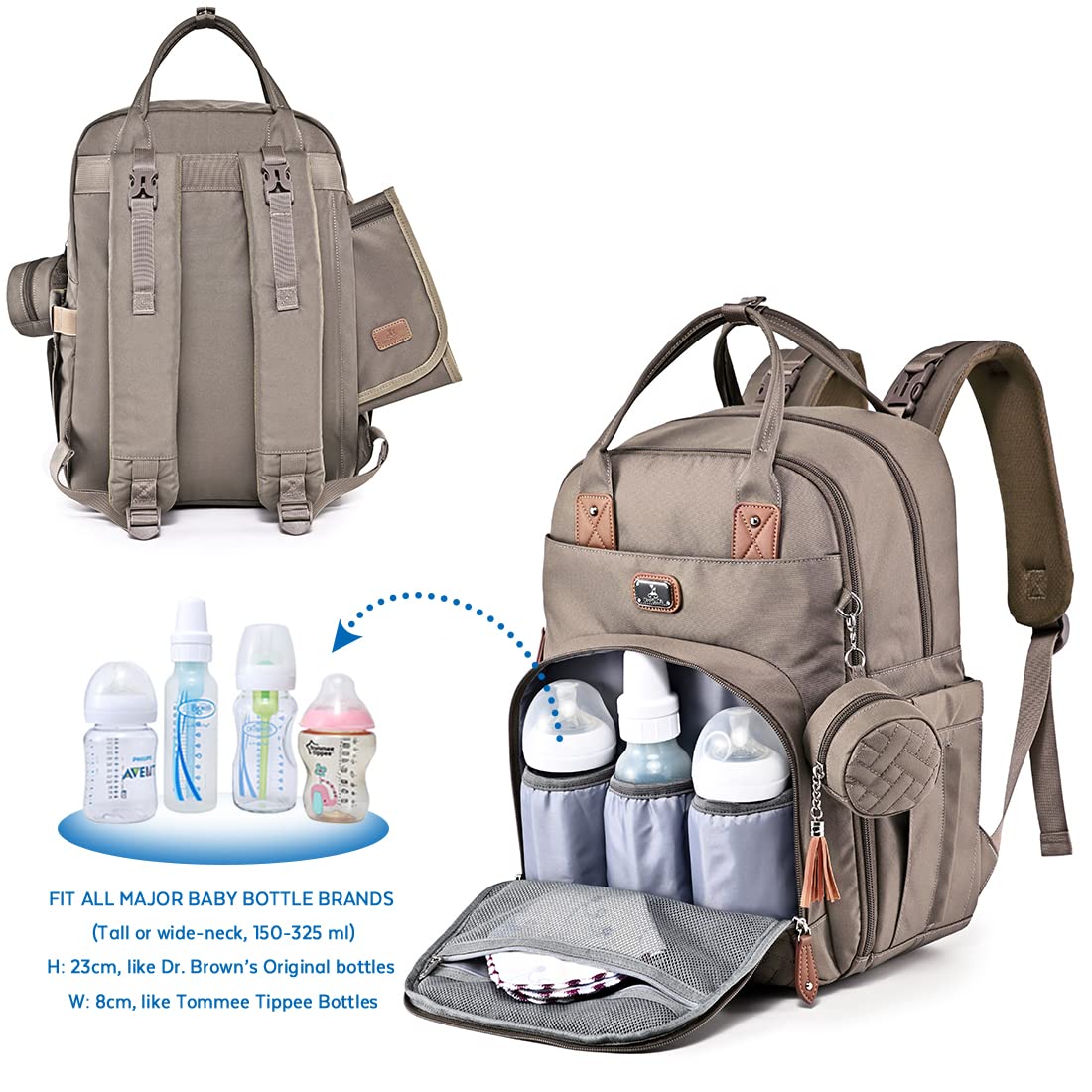 Dikaslon Baby Changing Bag Backpack, Large Nappy Back Pack Multifunction Baby Bags with Portable Changing Mat, Pacifier Holder, and Stroller Straps, for Mom and Dad